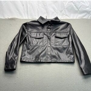 Btween Toddler Girls Black Faux Leather Moto Trucker Jacket Size 4T Snap Button